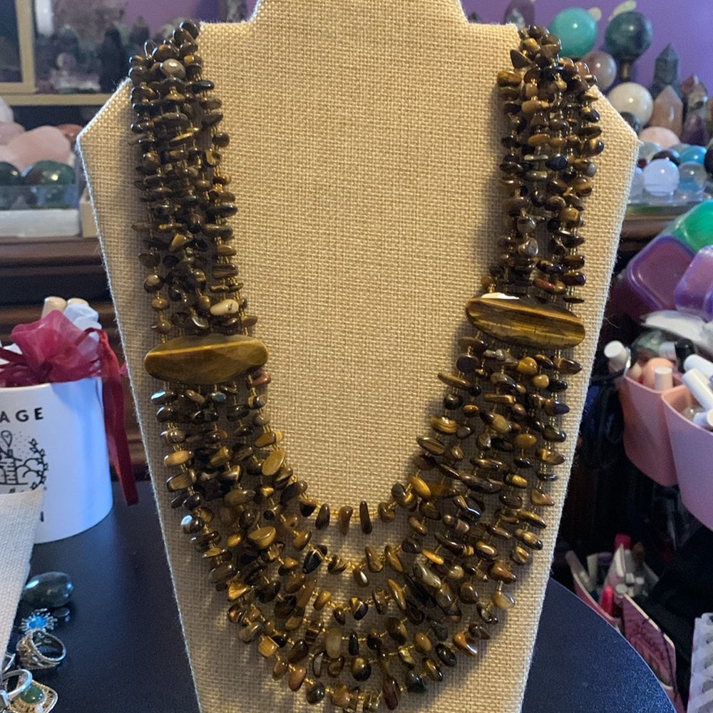 Giant statement tigers eye chunky necklace